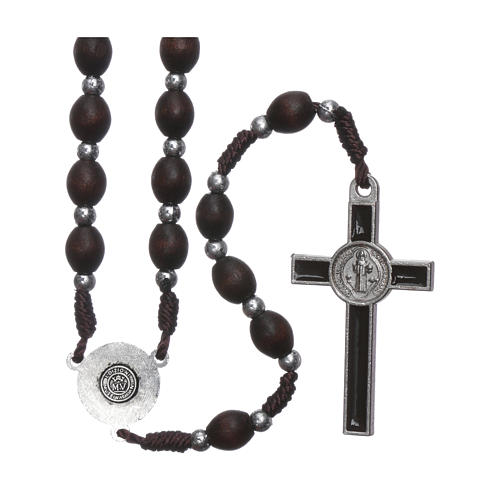 Rosary in oval wood brown with pearls in silver setting 2