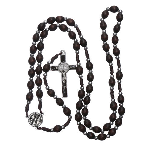Rosary in oval wood brown with pearls in silver setting 4
