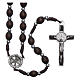 Rosary in oval wood brown with pearls in silver setting s1