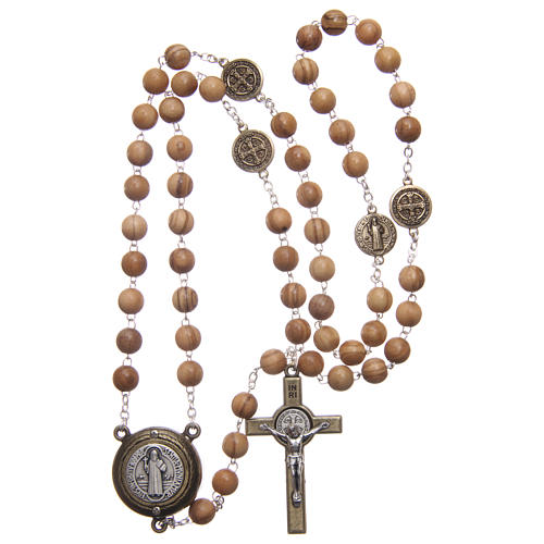 Rosary in light brown wood, talking center piece telling the prayer of Saint Benedict in ITALIAN 8 mm 4