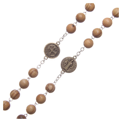 Rosary in light brown wood, talking center piece telling the prayer of Saint Benedict in ITALIAN 8 mm 3