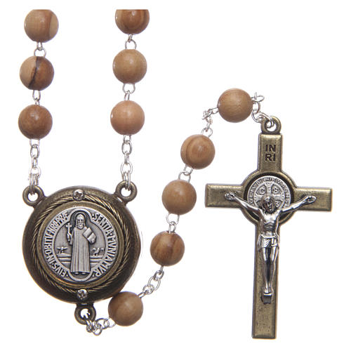 Rosary in light brown wood with Pope Francis talking prayer ITALIAN 8 mm 1