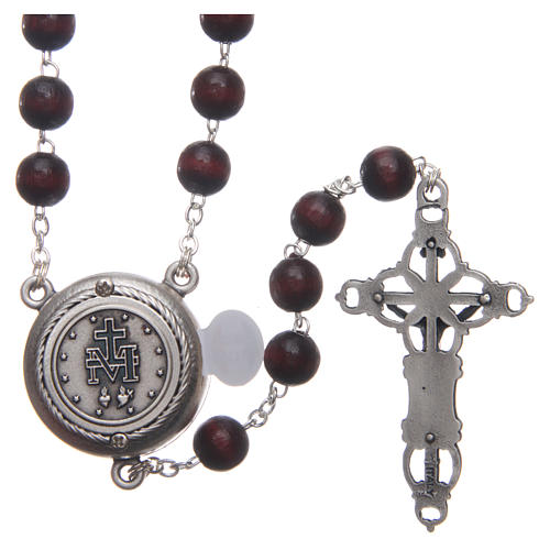 Rosary in burgundy wood with center piece talking Pope Francis prayer ITALIAN 8 mm 2