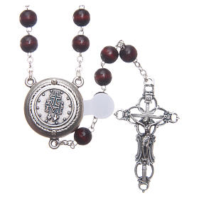 Rosary in burgundy wood with center piece, talking, Pope Francis prayer ENGLISH 8 mm