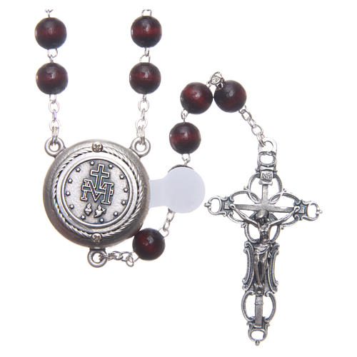 Rosary in burgundy wood with center piece, talking, Pope Francis prayer ENGLISH 8 mm 2