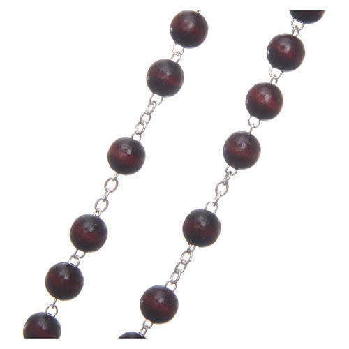 Rosary in burgundy wood with center piece, talking, Pope Francis prayer ENGLISH 8 mm 3