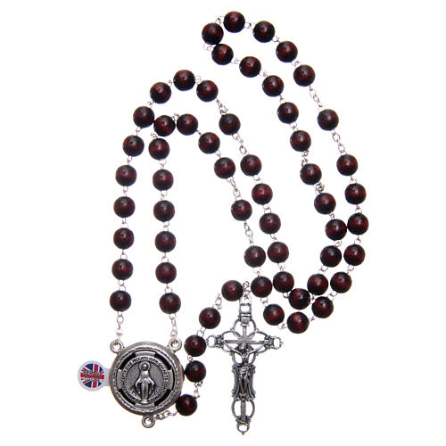 Rosary in burgundy wood with center piece, talking, Pope Francis prayer ENGLISH 8 mm 4