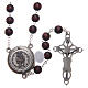 Rosary in burgundy wood with talking center piece Pope Francis prayer spanish 8 mm s2