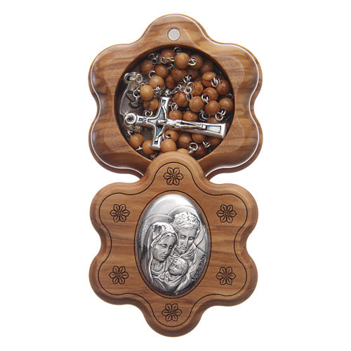 Flower case in olive wood with wooden rosary 5 mm 1