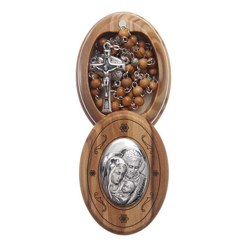 Caja ovalada de olivo con rosario de madera 5 mm 1