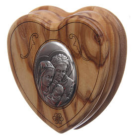 Szkatułka serce z drewna oliwnego z różańcem z drewna 5 mm