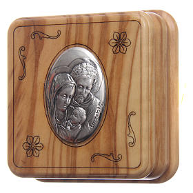 Square case in olive wood with wooden rosary 5 mm