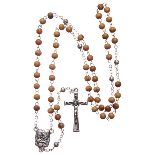 Square case in olive wood with wooden rosary 5 mm 6