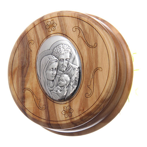 Caixinha em oliveira imagem Sagrada Família com terço em madeira 5 mm 2