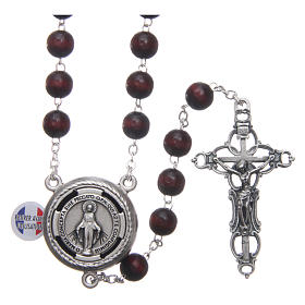 Wooden rosary burgundy with talking center piece Pope Francis prayer FRENCH 8 mm