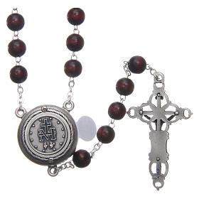 Wooden rosary burgundy with talking center piece Pope Francis prayer FRENCH 8 mm