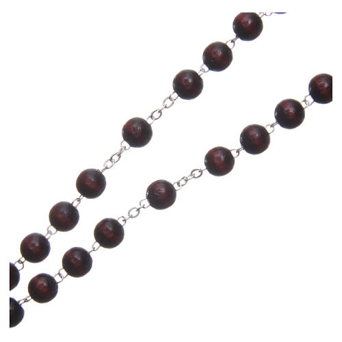 Wooden rosary burgundy with talking center piece Pope Francis prayer FRENCH 8 mm 3