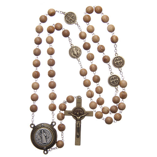 Saint Benedict rosary in light brown wood with talking center piece Saint Benedict prayer SPANISH 8 mm 4