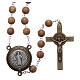 Saint Benedict rosary in light brown wood with talking center piece Saint Benedict prayer SPANISH 8 mm s1