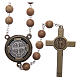 Saint Benedict rosary in light brown wood with talking center piece Saint Benedict prayer SPANISH 8 mm s2