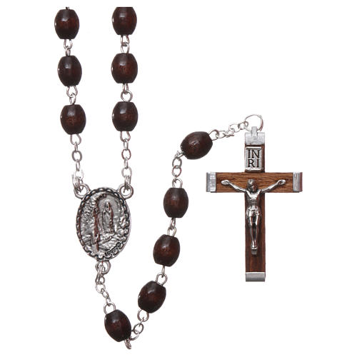 Our Lady of Lourdes wooden rosary 4x3 mm beads, dark brown 1