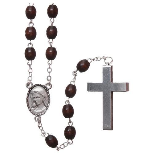 Our Lady of Lourdes wooden rosary 4x3 mm beads, dark brown 2