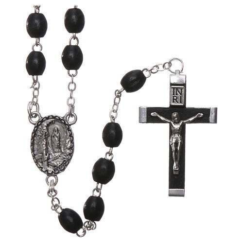 Our Lady of Lourdes wooden rosary 4 mm beads, black 1