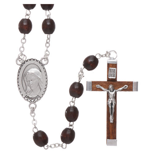 Rosary in wood Our Lady of Lourdes 4x3 mm grains, dark brown 1