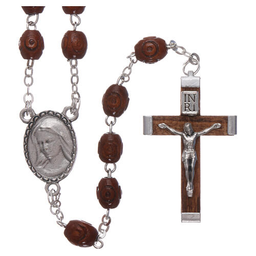 Wood rosary Our Lady of Lourdes natural wood beads 4 mm 1