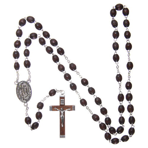 Our Lady of Lourdes wooden rosary 5 mm beads, dark brown 4