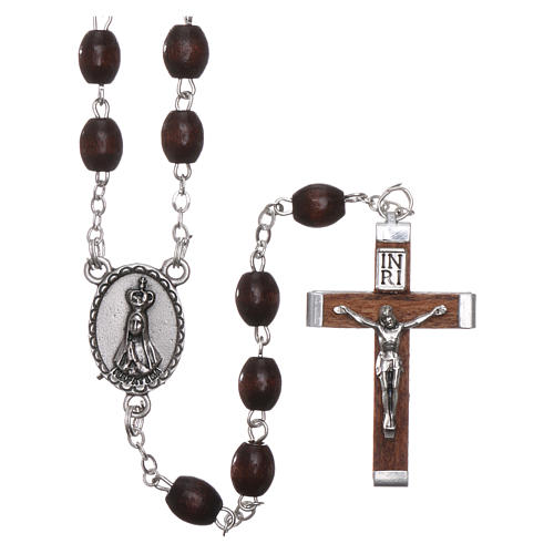 Rosary in wood Our Lady of Fatima 4x3 mm grains, dark brown 1