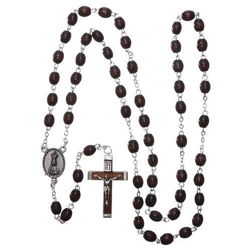 Rosary in wood Our Lady of Fatima 4x3 mm grains, dark brown 4