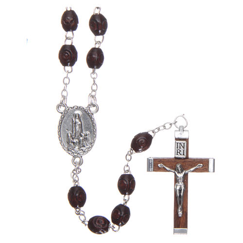 Rosary in wood Our Lady of Fatima with Fatima soil 5x3 mm grains, dark brown 1