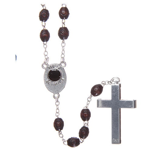 Rosary in wood Our Lady of Fatima with Fatima soil 5x3 mm grains, dark brown 2