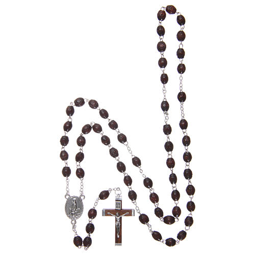 Rosary in wood Our Lady of Fatima with Fatima soil 5x3 mm grains, dark brown 4