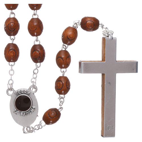 Rosary in natural wood Our Lady of Fatima with Fatima soil 6x5 mm grains 2