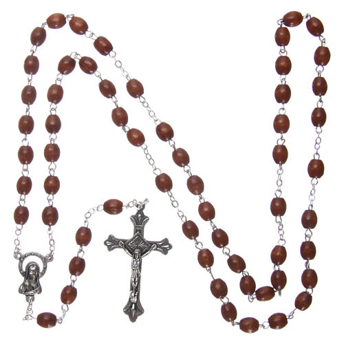 Rosary in wood 4x3 mm grains, natural wood 4