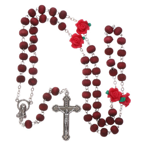 Rosary in scented wood with 3x5 mm grains and rose-shaped grains 4