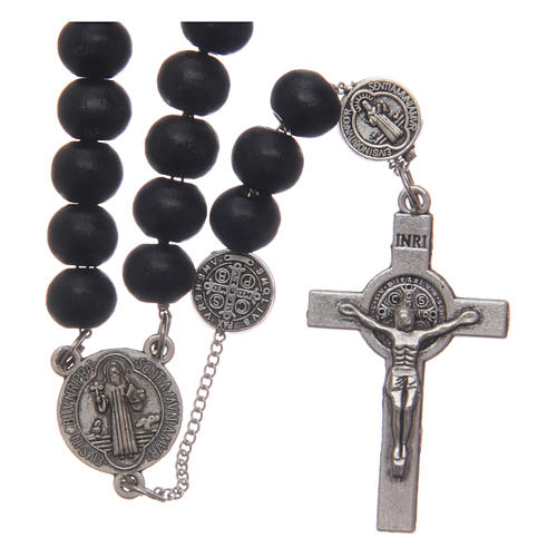 Saint Benedict rosary beads in black wood with medals 1