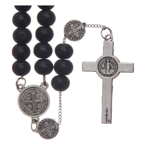 Saint Benedict rosary beads in black wood with medals 2