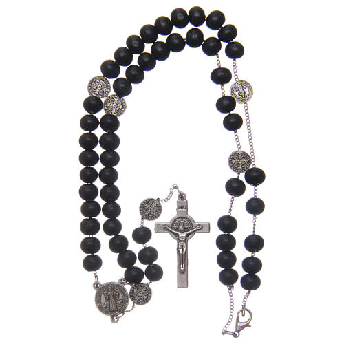 Saint Benedict rosary beads in black wood with medals 4