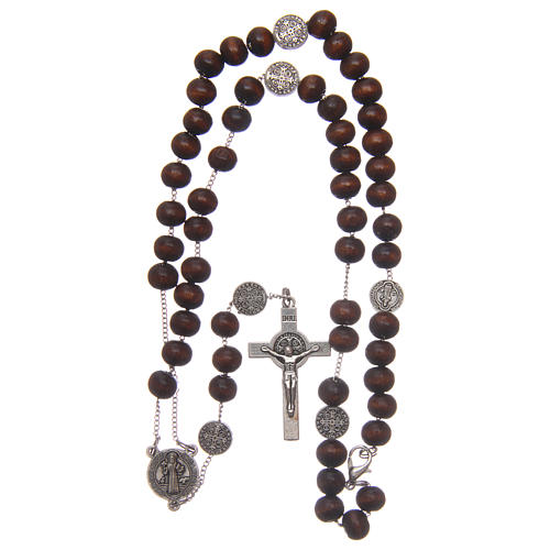 St Benedict brown wooden rosary with 7mm beads 4