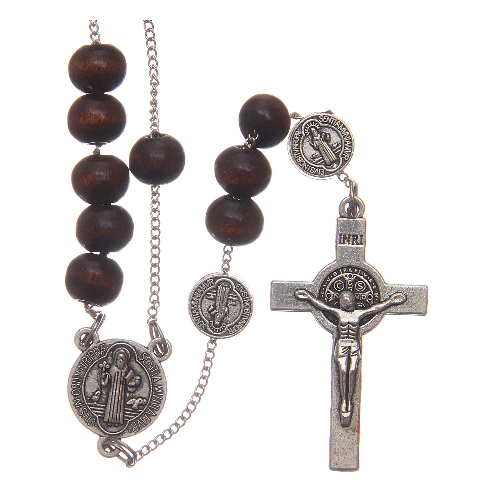 Bracciale Rosario San Benedetto In Legno D'Ulivo – 3 Pezzi Con Medaglia Argentata