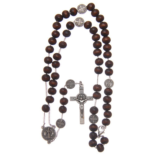 Rosary necklace Saint Benedict brown wood beads 7 mm 4