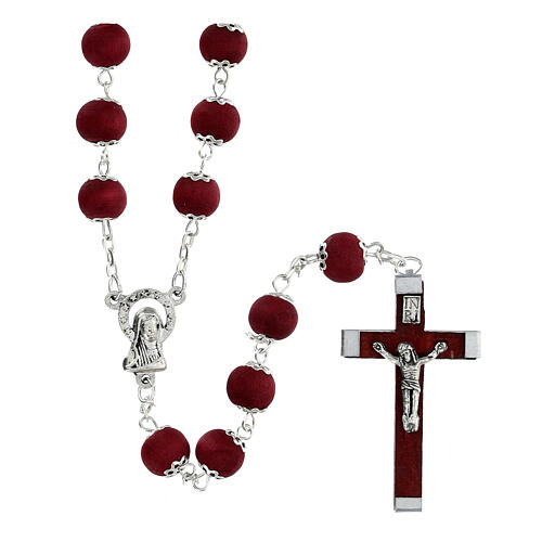 Red wood rosary 9 mm beads and metal bead caps 1