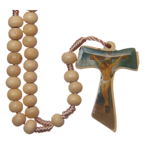 Rosenkranz Holz Perlen 5mm und Seide mit Tau Kreuz 1