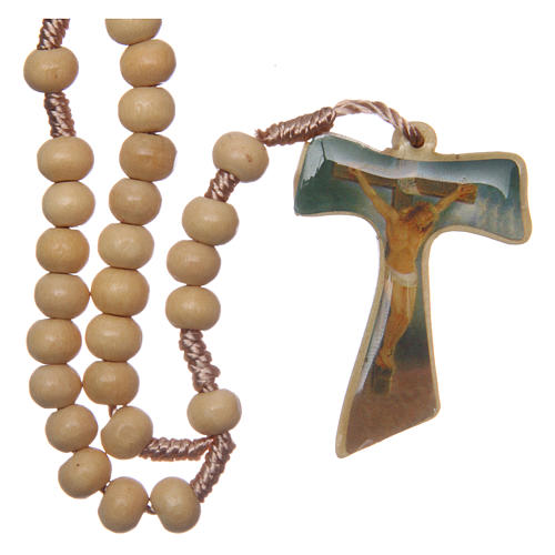Rosenkranz Holz Perlen 5mm und Seide mit Tau Kreuz 2
