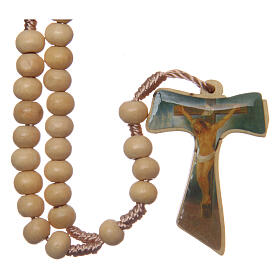 Wood rosary silk cord Tau cross 5 mm