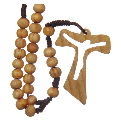 Round olive wood rosary 7mm with tau cross 1