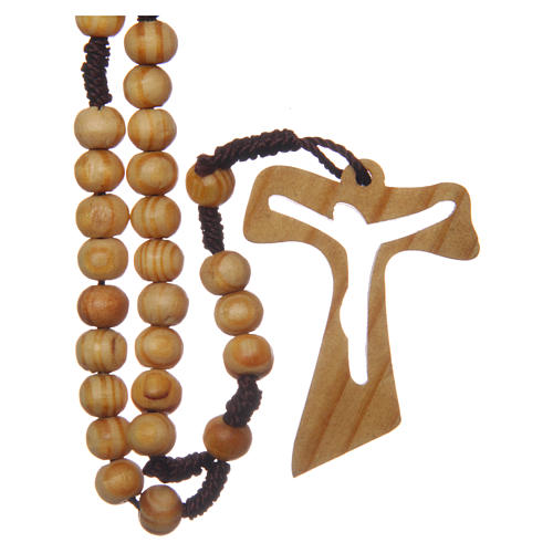 Round olive wood rosary 7mm with tau cross 2